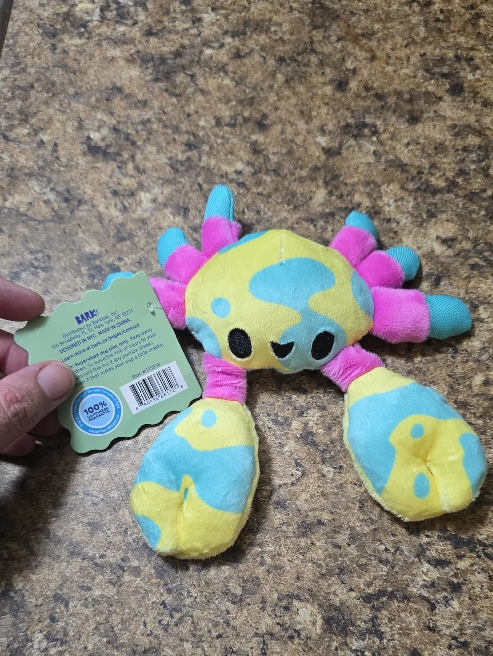 Bark Yellow, Blue, Pink Plush Moe The Mosaic Crab Dog Toy NWT SMALL 0-20 Pounds